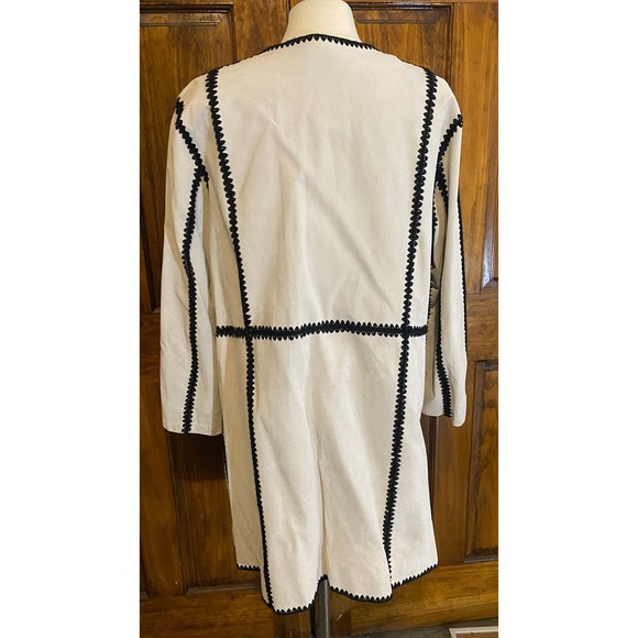 Pamela McCoy Collections Womens 1X Beige Genuine Leather Jacket Open Front - Picture 5 of 6